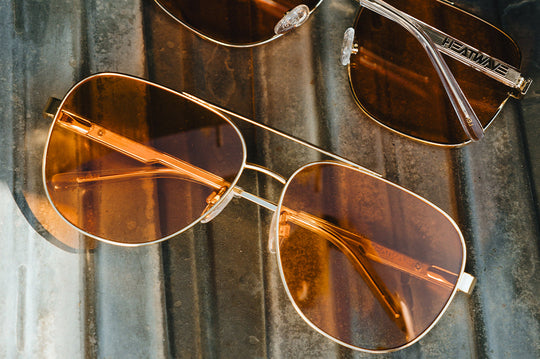 Incline Sunglasses: Polished Gold Frame Amber Lens