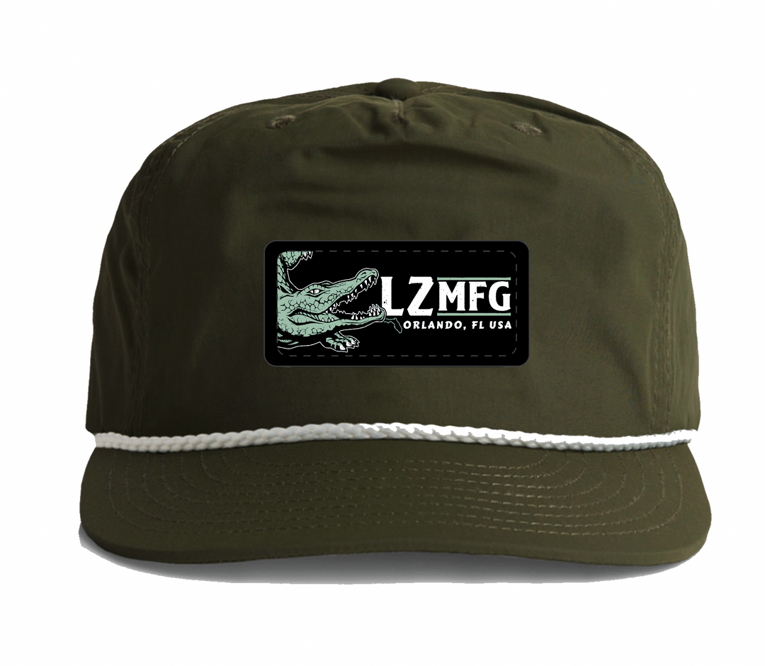 LZMFG Marsh Hat in olive green with a 4-inch gator patch, perfect pairing with the Marsh Tee.